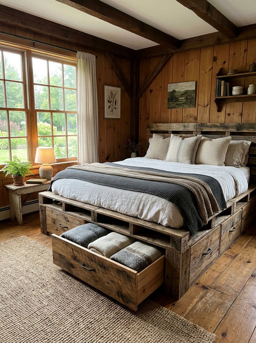 Pallet bed drawers - 25 Pallet bed ideas with built-in storage