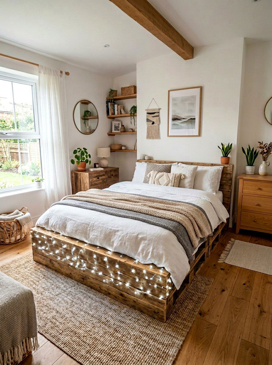 Pallet bed footboard lights - 25 Lighted pallet bed frame ideas