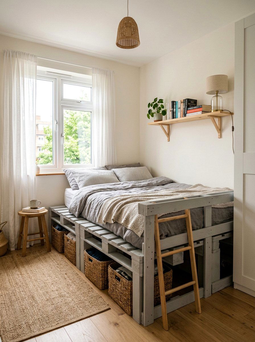 Pallet bed for small room - 25 Double pallet bed ideas