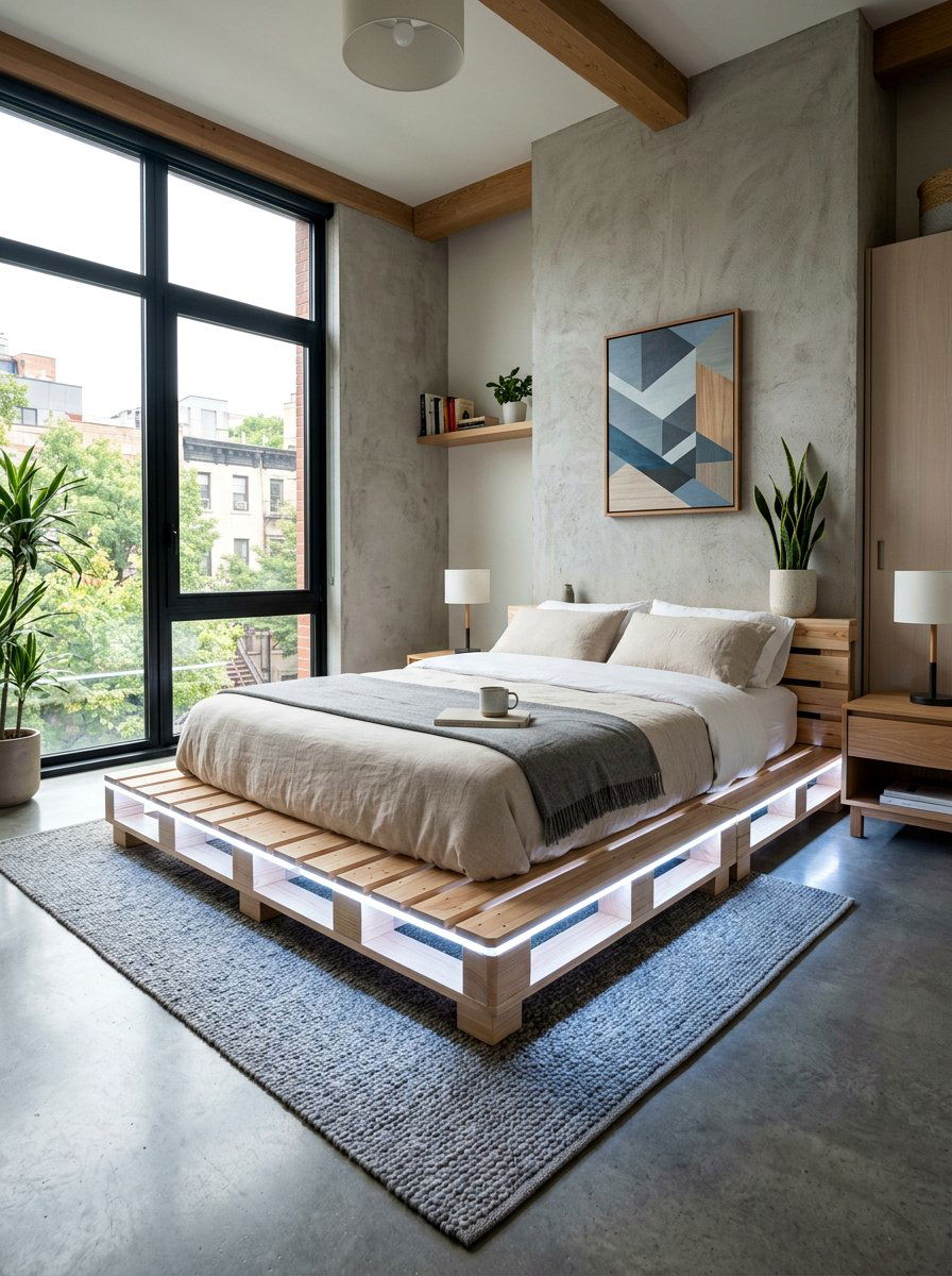 Pallet bed frame - 25 Pallet bed ideas with LED lights