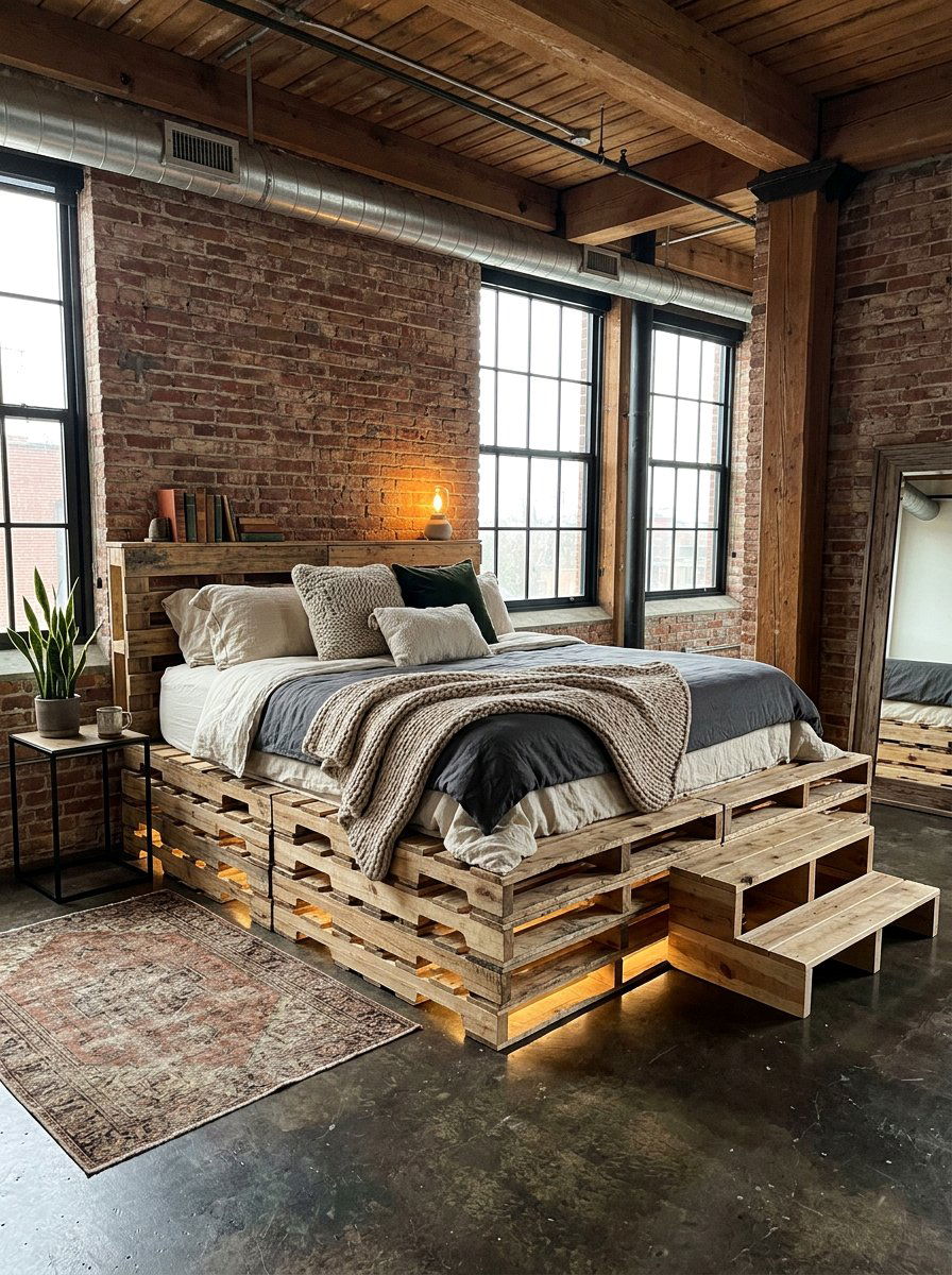 Pallet bed headboard - 25 Industrial pallet bed ideas