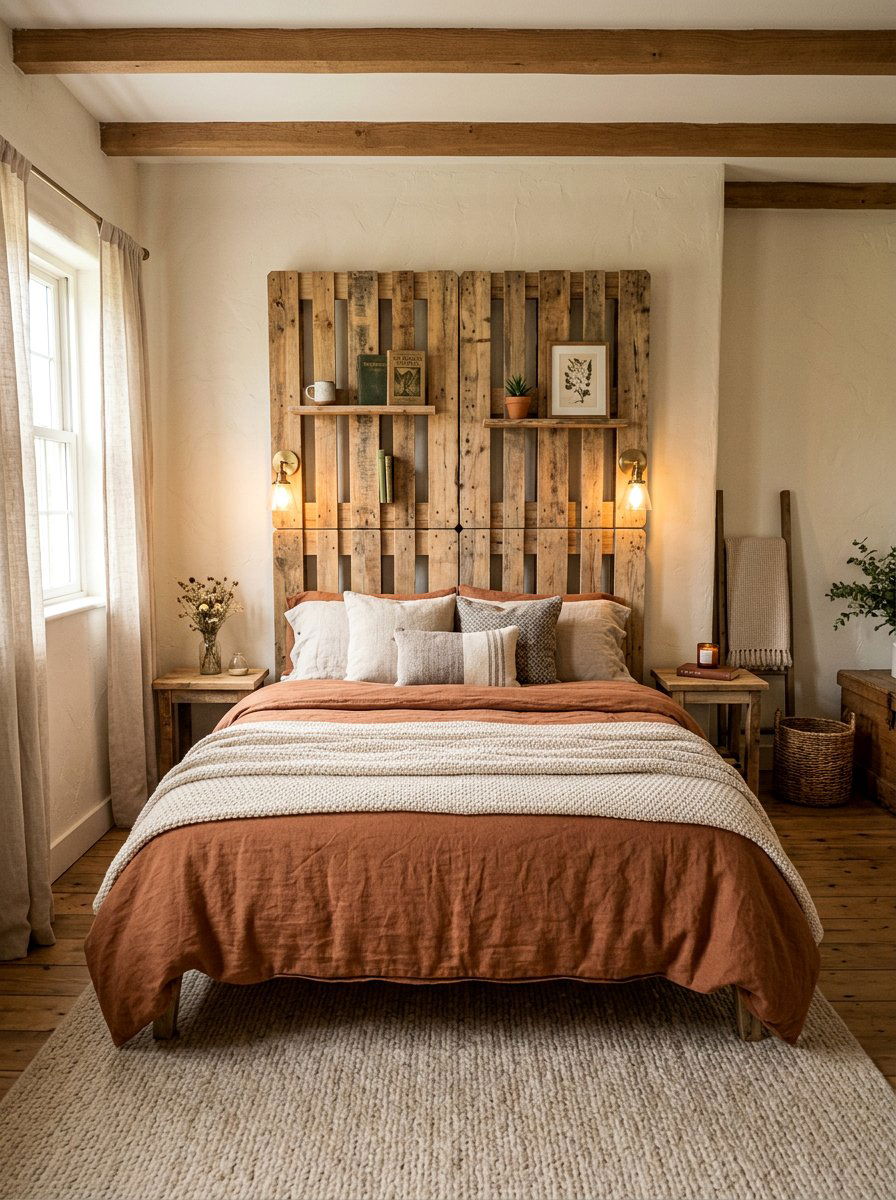 Pallet bed headboard - 25 Pallet bed ideas for small bedroom