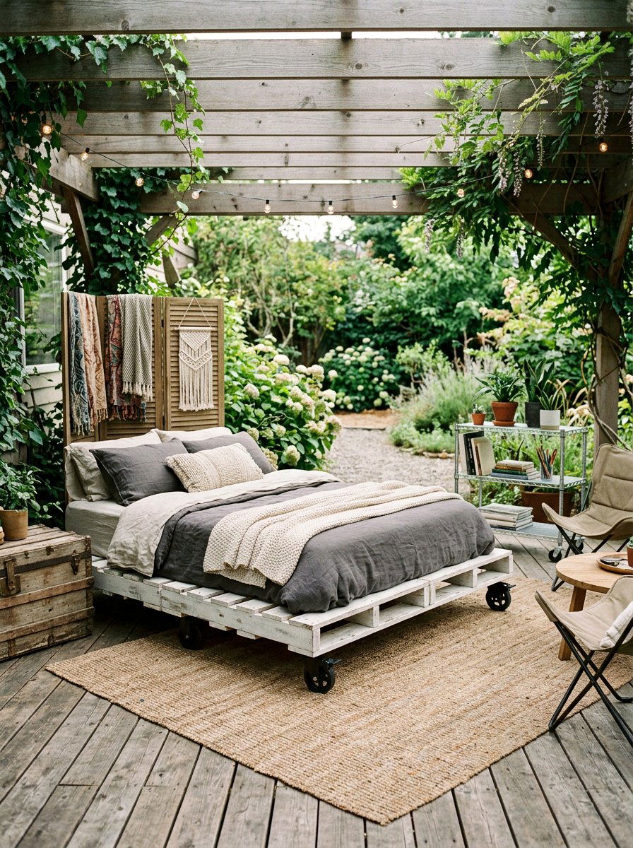 Pallet bed on wheels - 25 Queen size pallet bed ideas