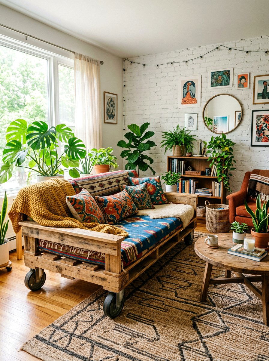 Pallet bed shelves headboard - 25 Pallet Bed with Wheels ideas