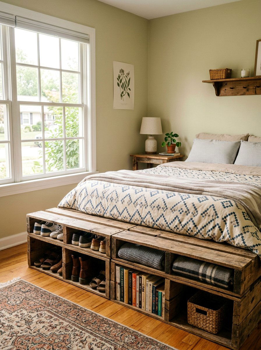 Pallet bed storage - 25 Pallet bed ideas for small bedroom