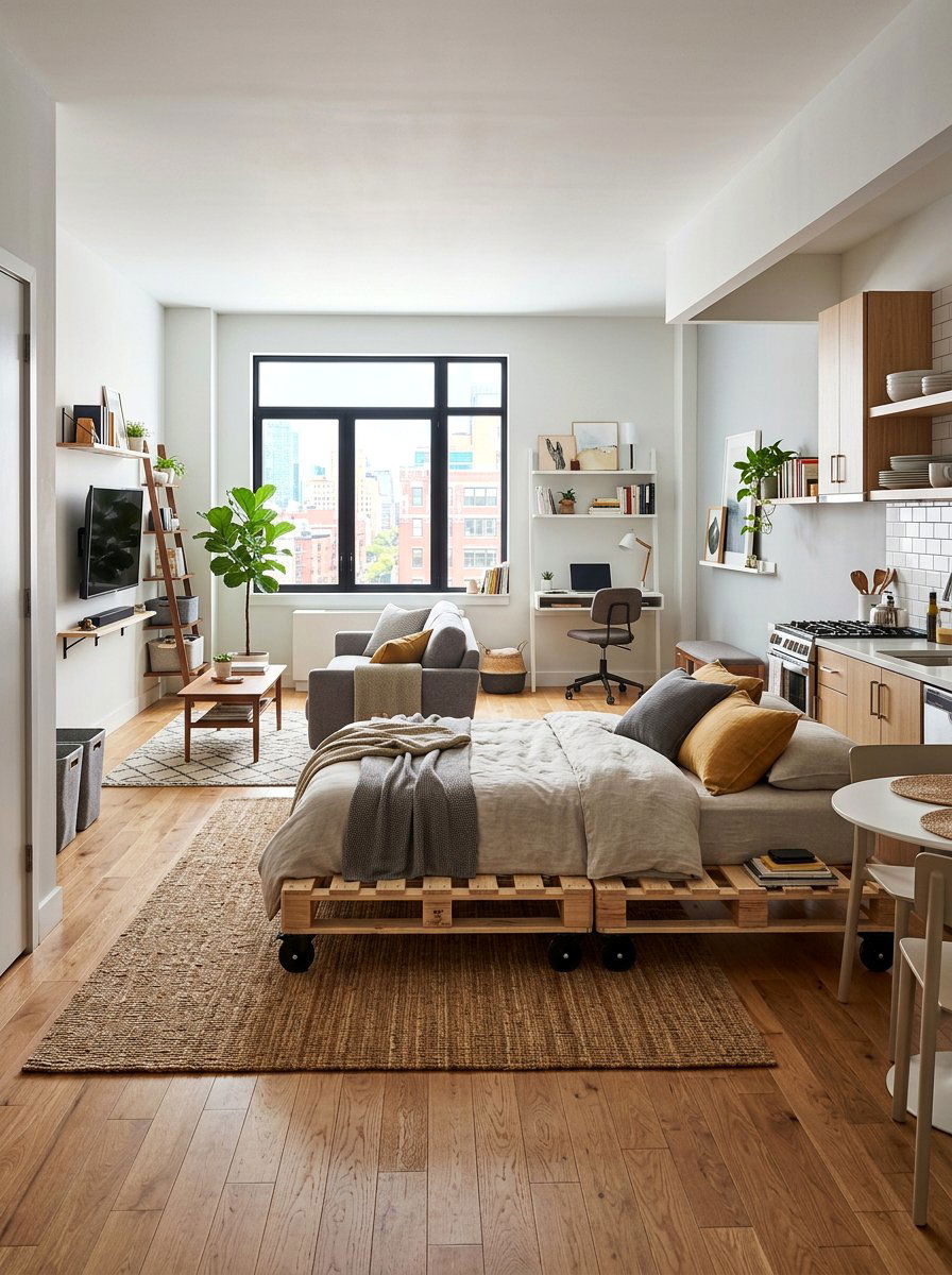 Pallet bed underbed lighting - 25 Pallet Bed with Wheels ideas