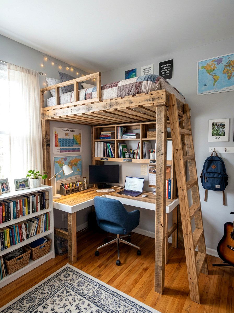 Pallet bed with built in desk kids - 25 Pallet Bed ideas for Kids