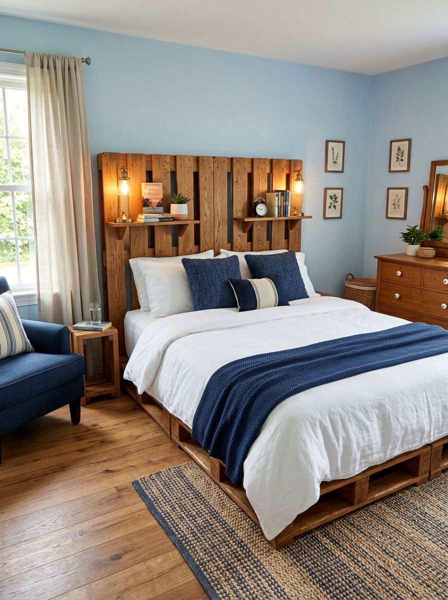 Pallet bed with headboard guest room - 25 Pallet bed ideas for guest room
