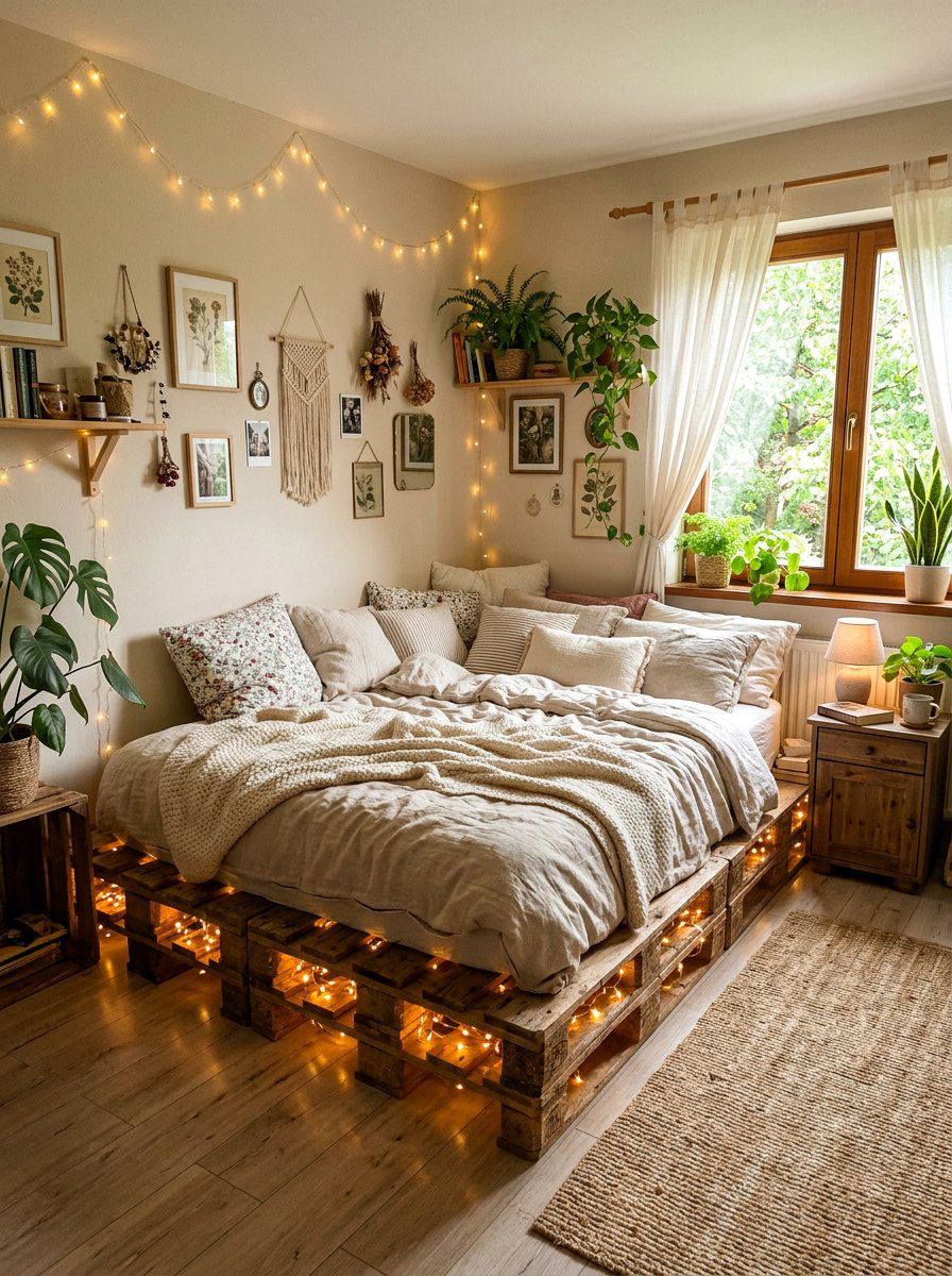 Pallet bed with lights - 25 Full size pallet bed ideas