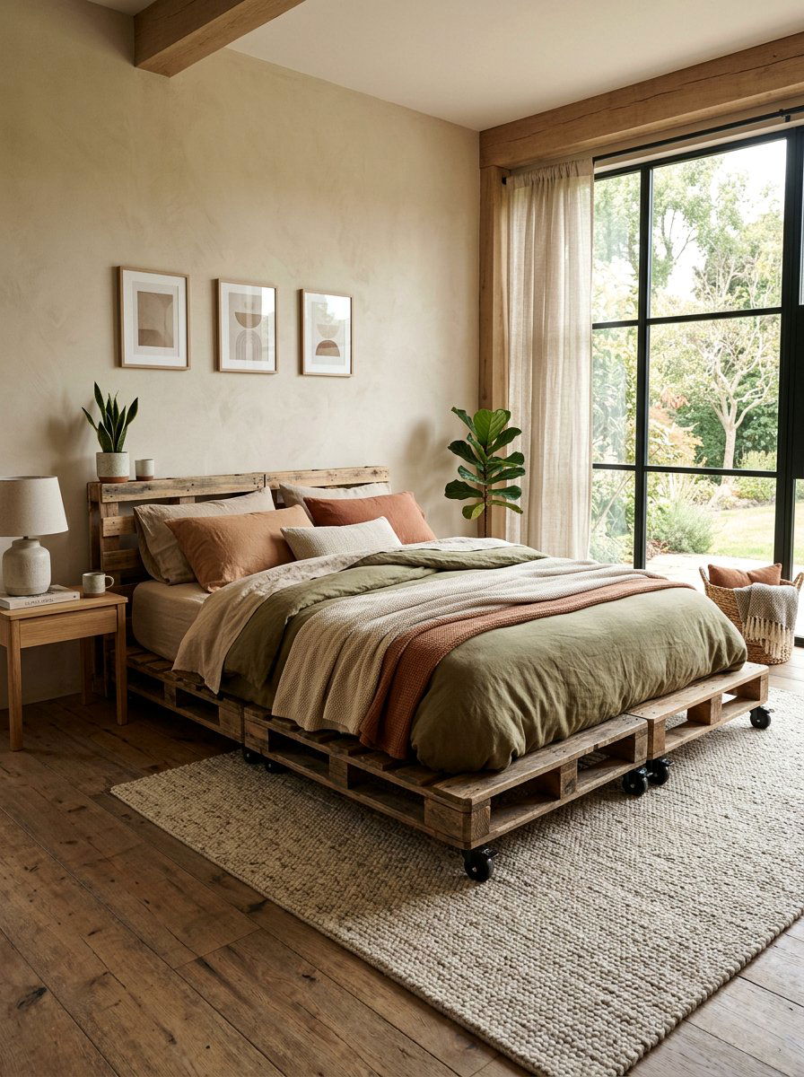 Pallet bed with nightstand - 25 Pallet Bed with Wheels ideas