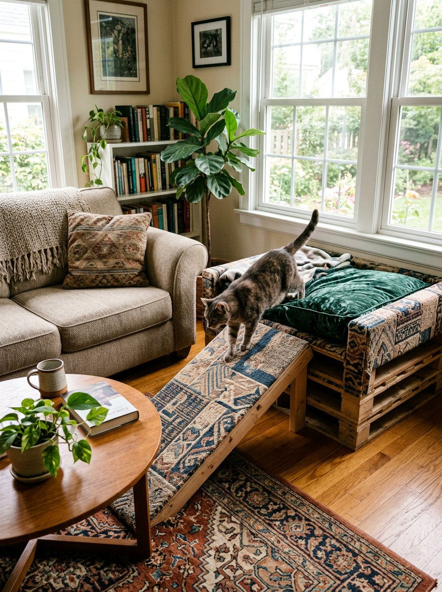 Pallet bed with ramp - 25 pallet cat bed ideas