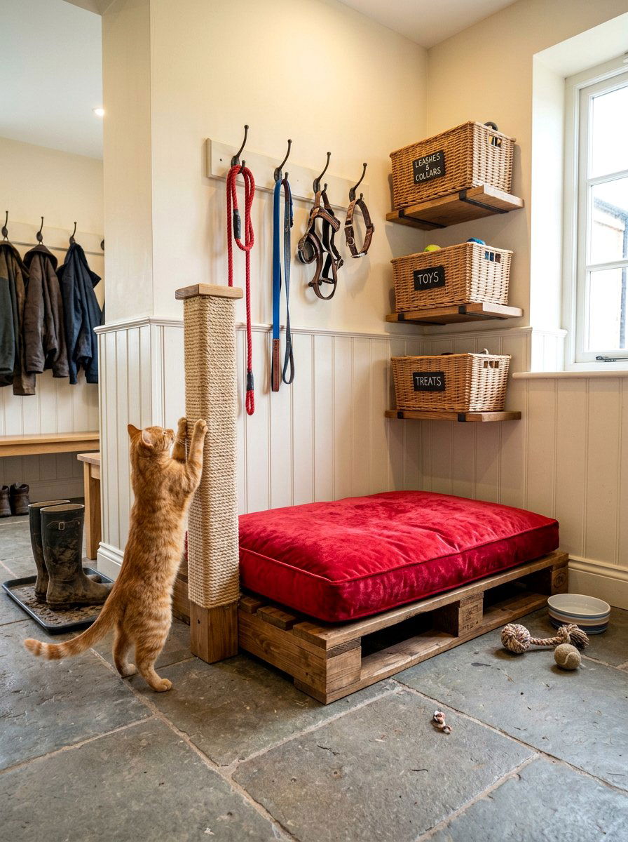 Pallet bed with scratching post - 25 pallet cat bed ideas