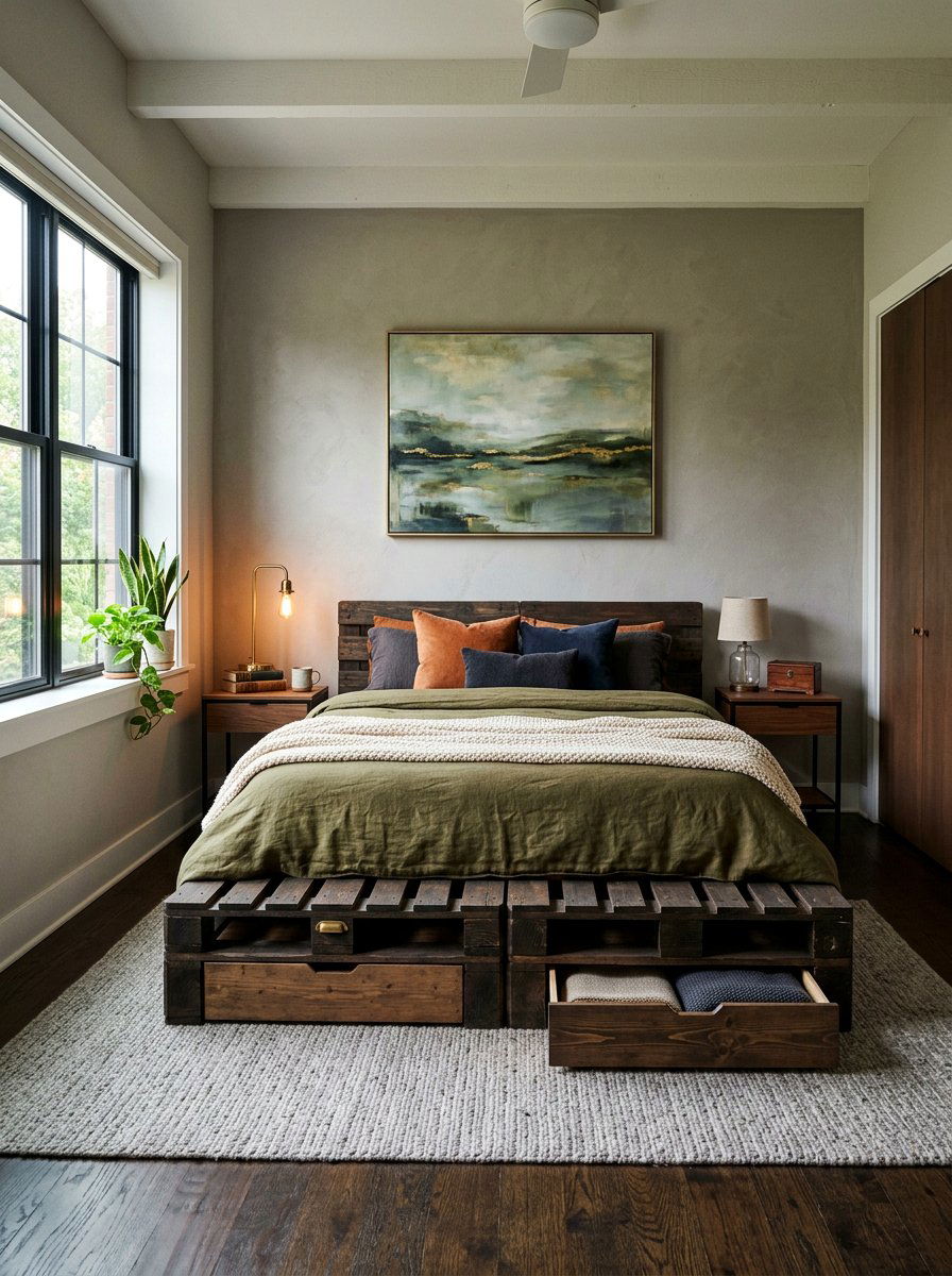 Pallet bed with secret compartments hidden storage - 25 Pallet bed ideas for master bedroom