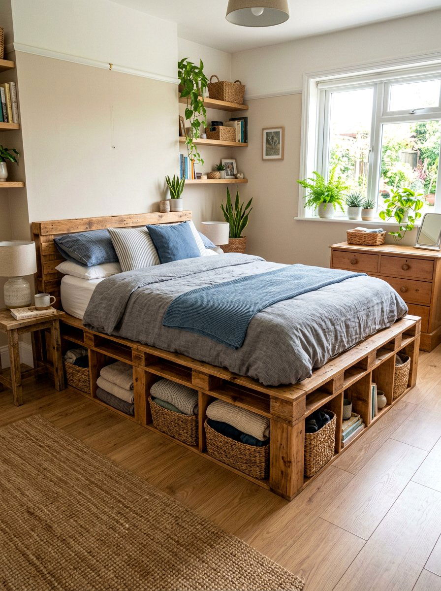 Pallet bed with storage - 25 Full size pallet bed ideas