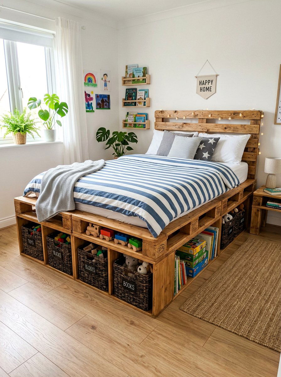 Pallet bed with storage - 25 Pallet bed ideas for boys room