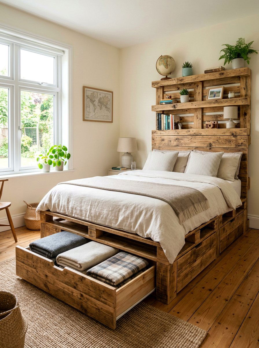 Pallet bed with storage guest room - 25 Pallet bed ideas for guest room