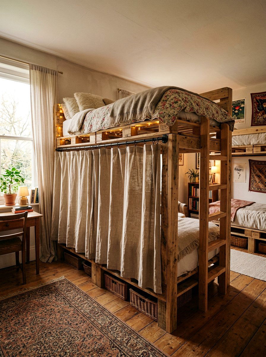 Pallet bunk bed curtain - 25 Pallet bunk bed ideas
