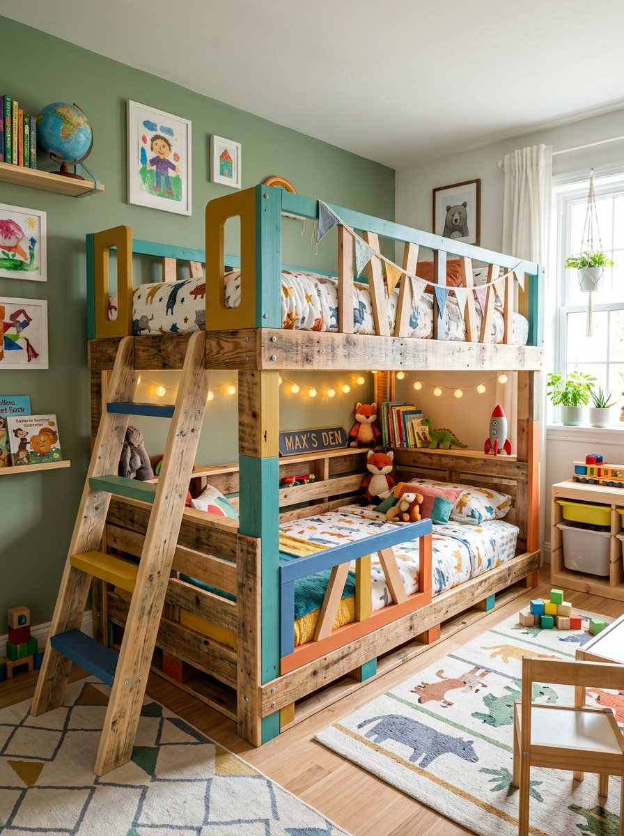 25 Pallet Bunk Bed Ideas for Kids' Shared Rooms