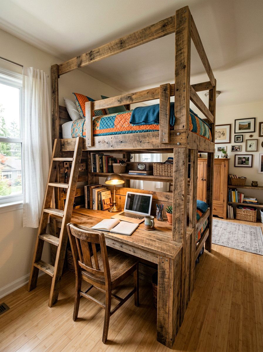 Pallet bunk bed with desk - 25 Pallet bunk bed ideas