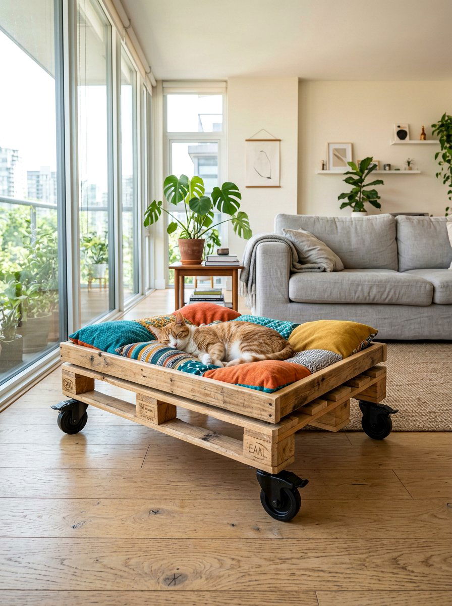 Pallet cat bed on wheels - 25 pallet cat bed ideas