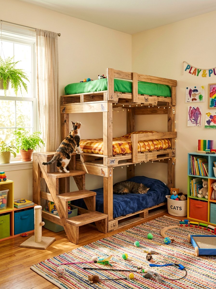 Pallet cat bunk beds - 25 pallet cat bed ideas