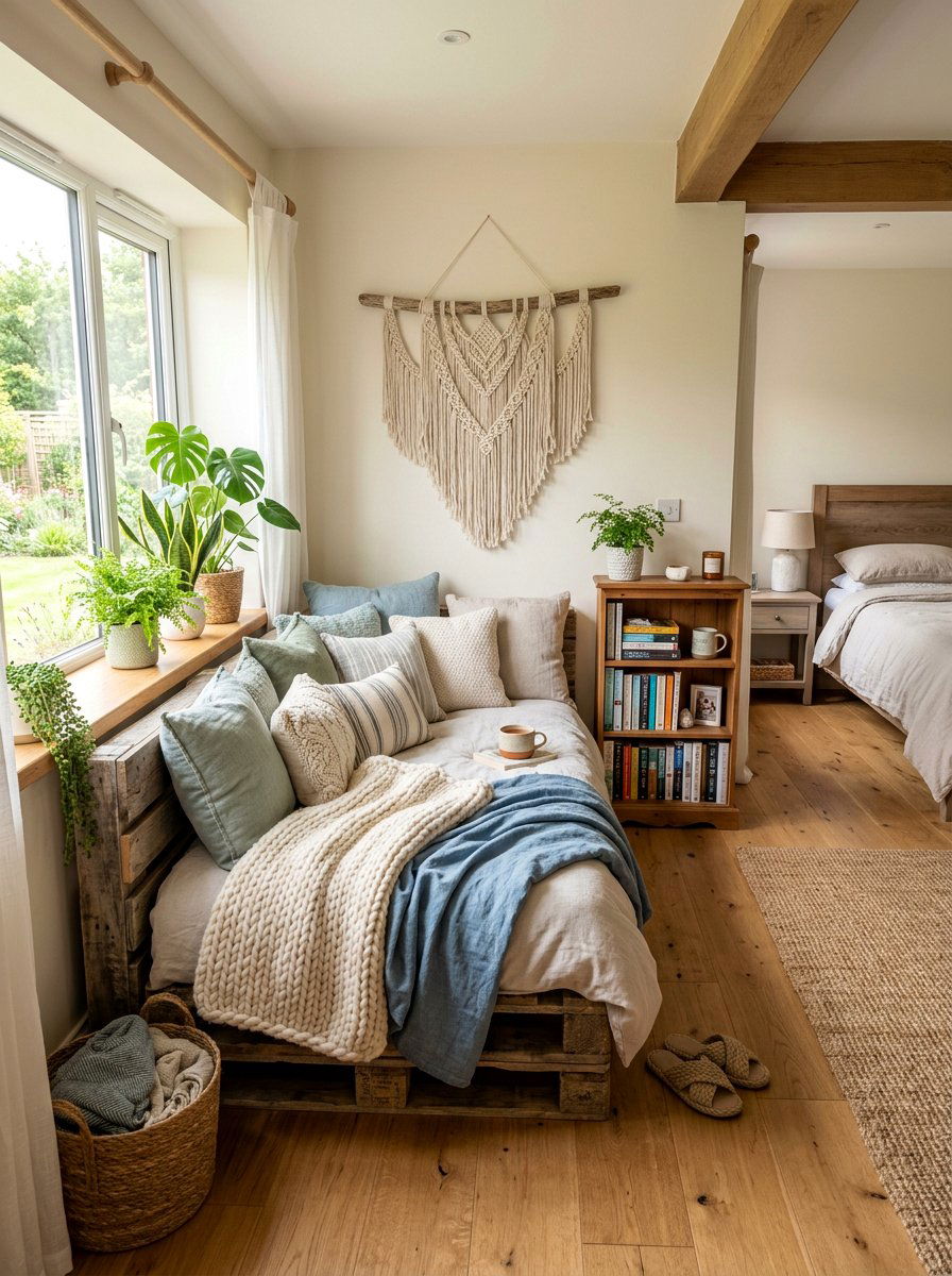 Pallet daybed master bedroom nook