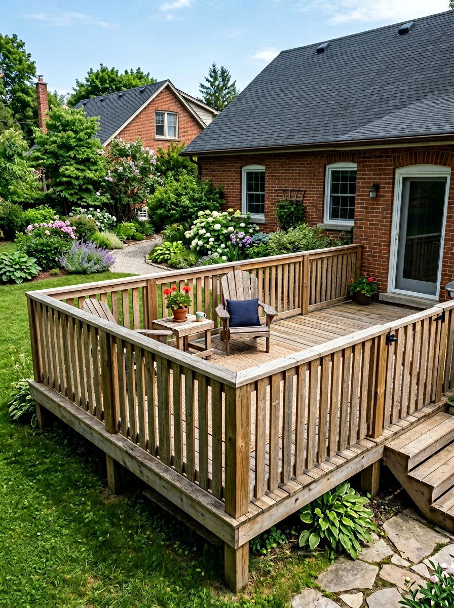 Pallet deck with safety railing - 25 Pallet Tree House Platform Ideas