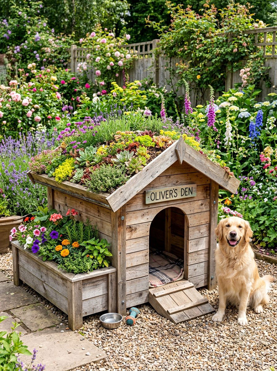 Pallet dog house with planter - 25 pallet dog house ideas