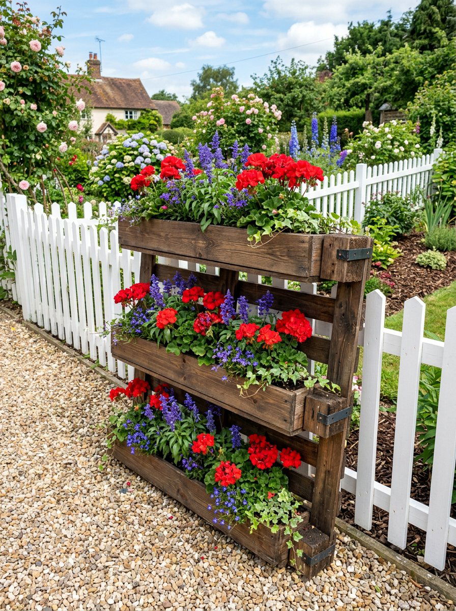 Pallet flower box - 25 Pallet Tiered Planter Ideas