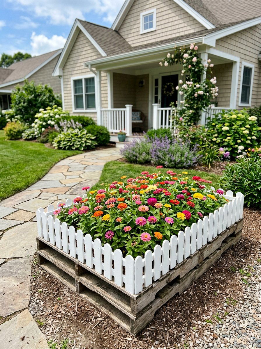Pallet garden bed with fencing - 25 Pallet Raised Garden Bed Ideas