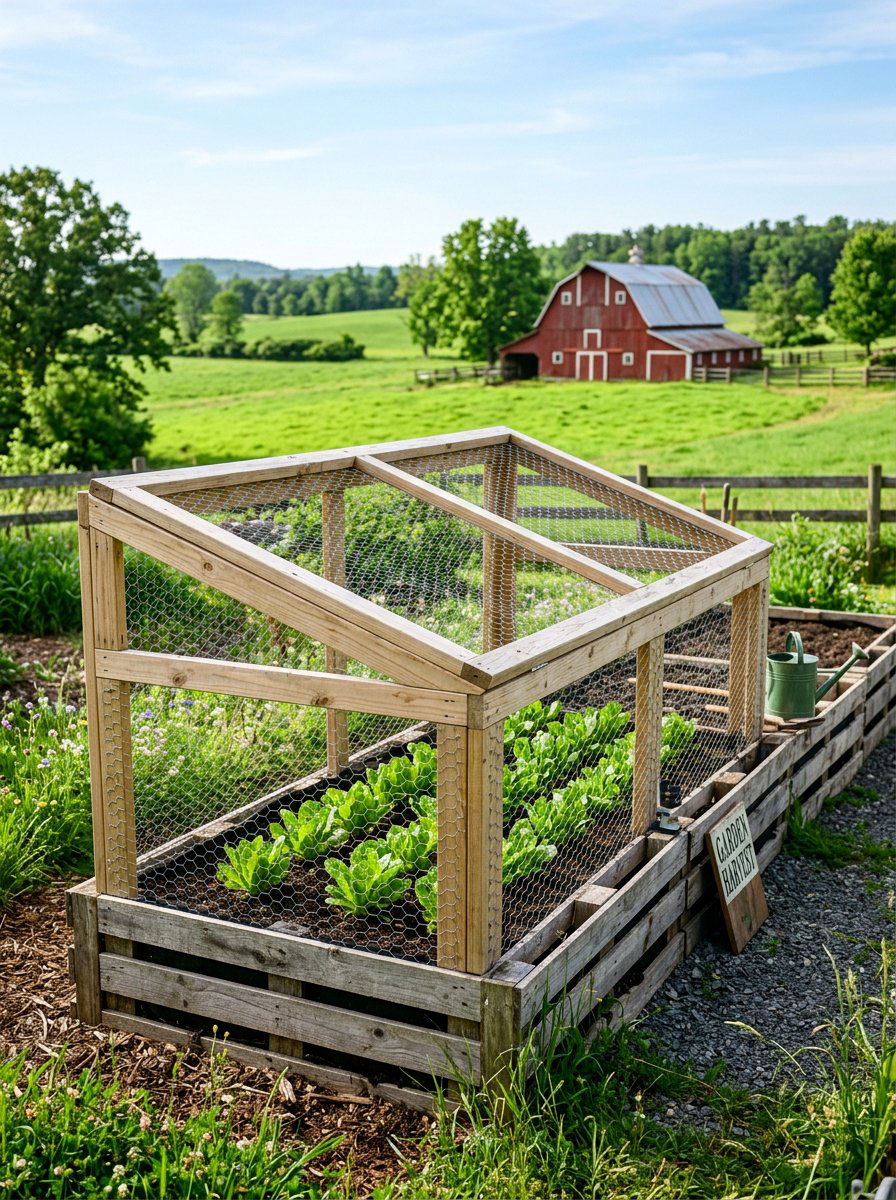 Pallet garden with chicken wire - 25 Pallet Raised Garden Bed Ideas