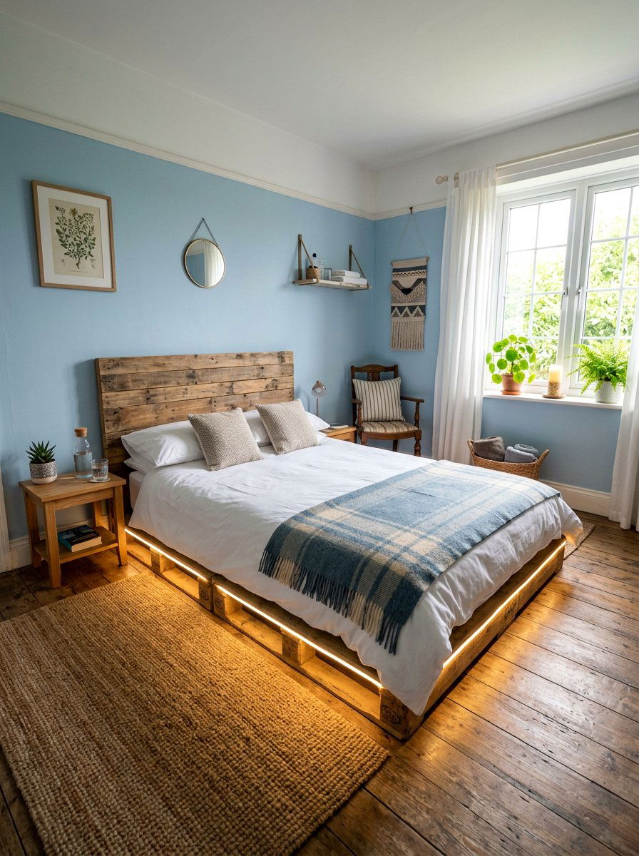 Pallet guest bed lights - 25 Pallet bed ideas with LED lights