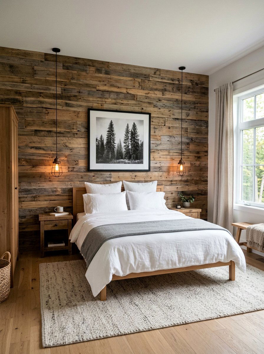Pallet headboard accent wall - 25 Pallet headboard ideas