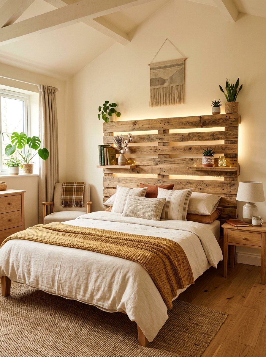 Pallet headboard lights - 25 Pallet bed ideas with LED lights