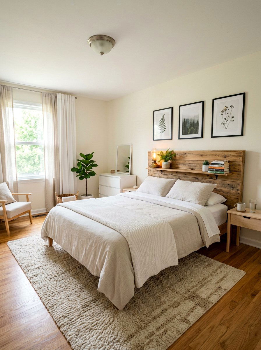 Pallet headboard with shelf - 25 Pallet headboard ideas