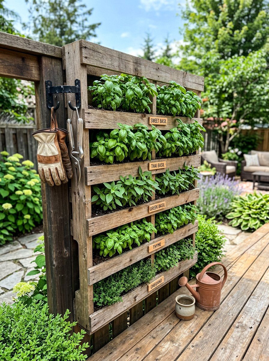 Pallet herb garden with hooks - 25 Pallet Vertical Herb Garden Ideas