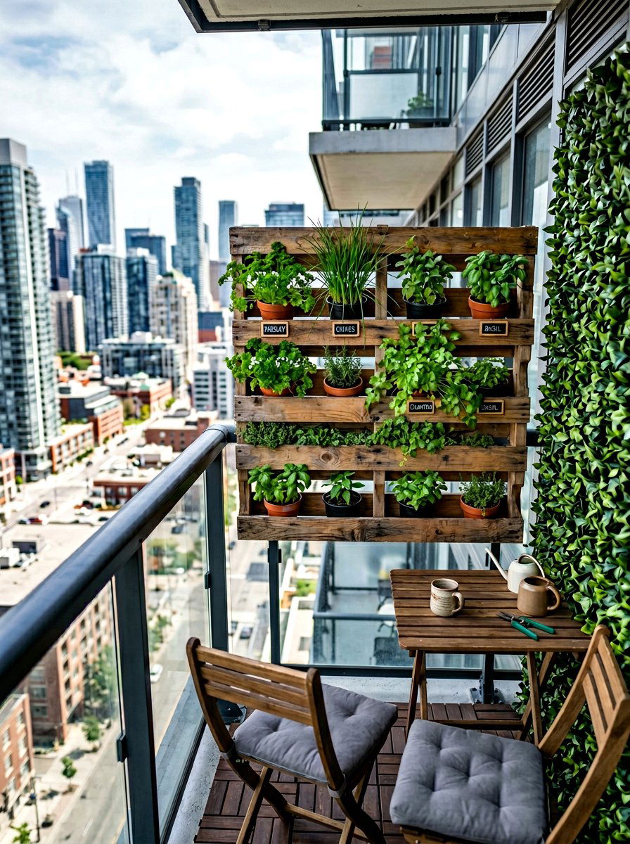 Pallet herb wall for balcony - 25 Pallet Raised Garden Bed Ideas