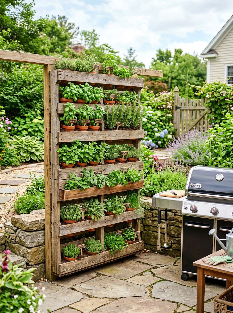 Pallet herb wall - 25 Pallet Vertical Flower Garden Ideas