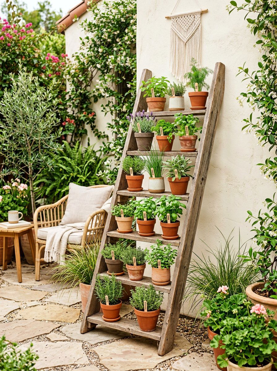 Pallet ladder plant stand - 25 Pallet Vertical Flower Garden Ideas