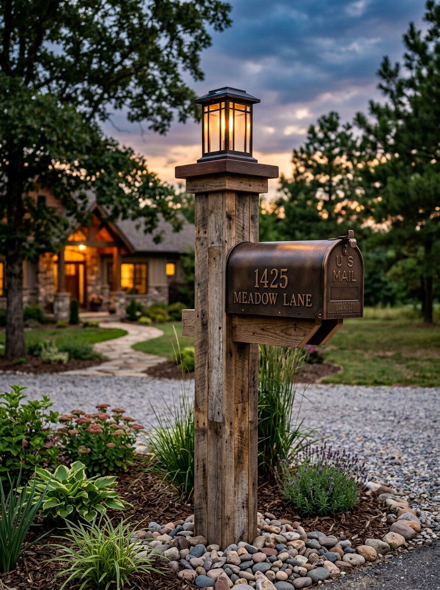 Pallet mailbox post with solar light - 25 Pallet Mailbox Post Ideas