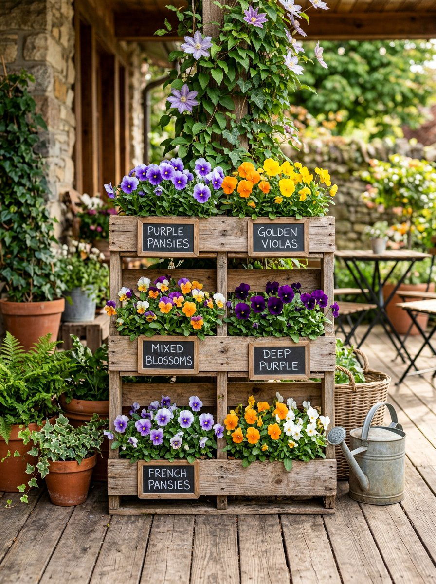 Pallet planter with chalkboard labels - 25 Pallet Vertical Flower Garden Ideas