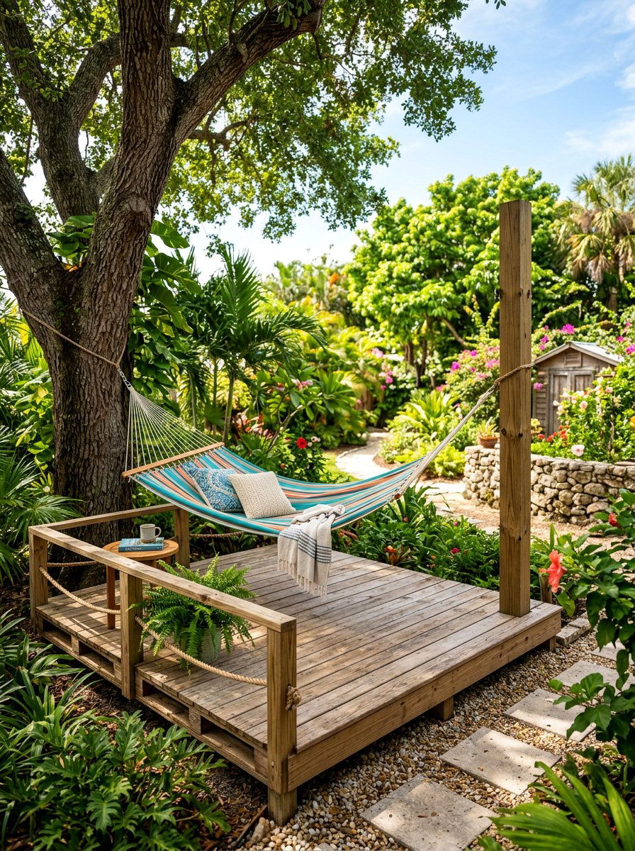 Pallet platform for hammocks - 25 Pallet Tree House Platform Ideas