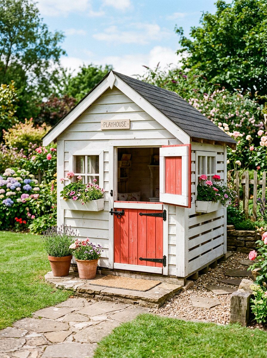 Pallet playhouse with Dutch door - 25 Pallet Playhouse for Kids Ideas