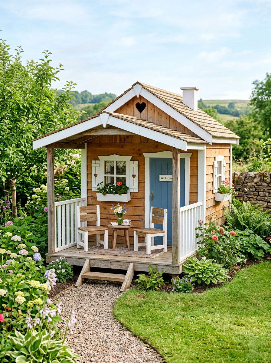 Pallet playhouse with porch - 25 Pallet Playhouse for Kids Ideas