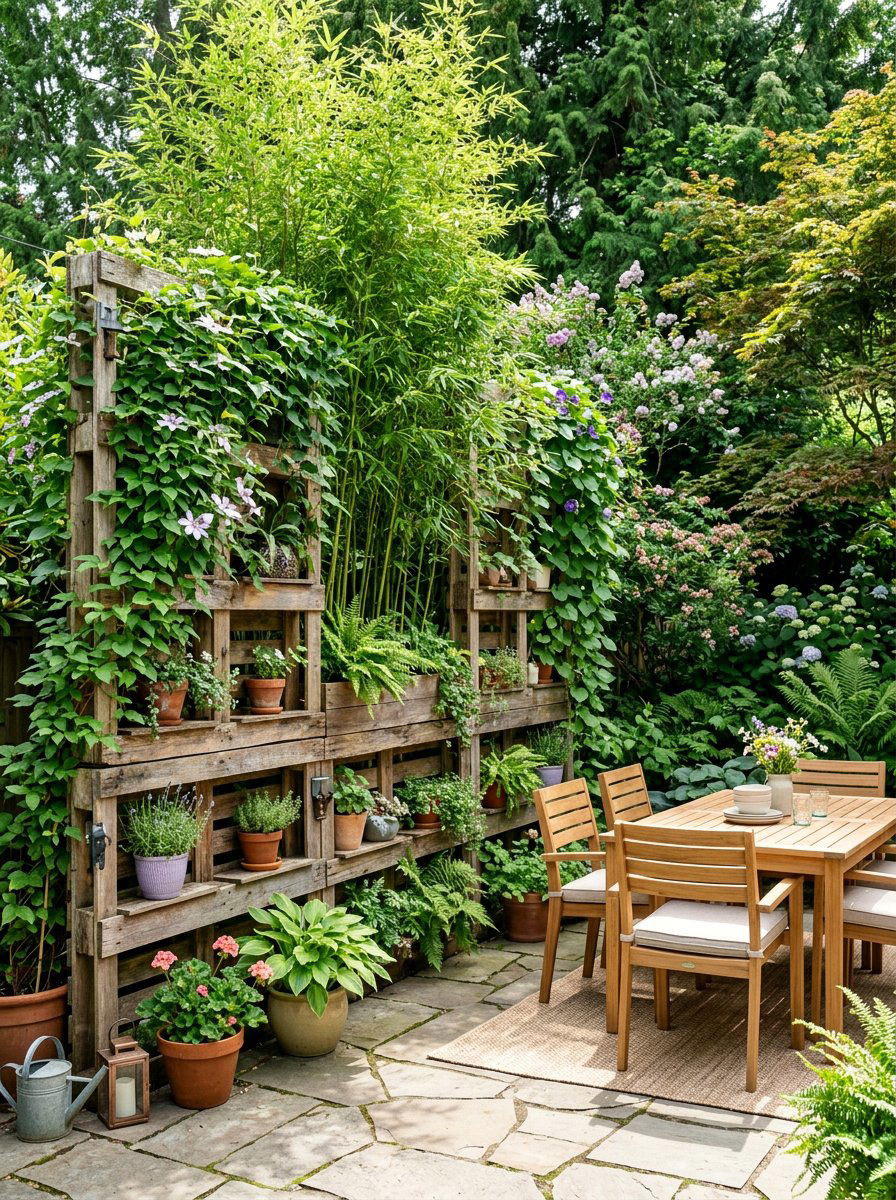 Pallet privacy screen planter - 25 Pallet Tiered Planter Ideas