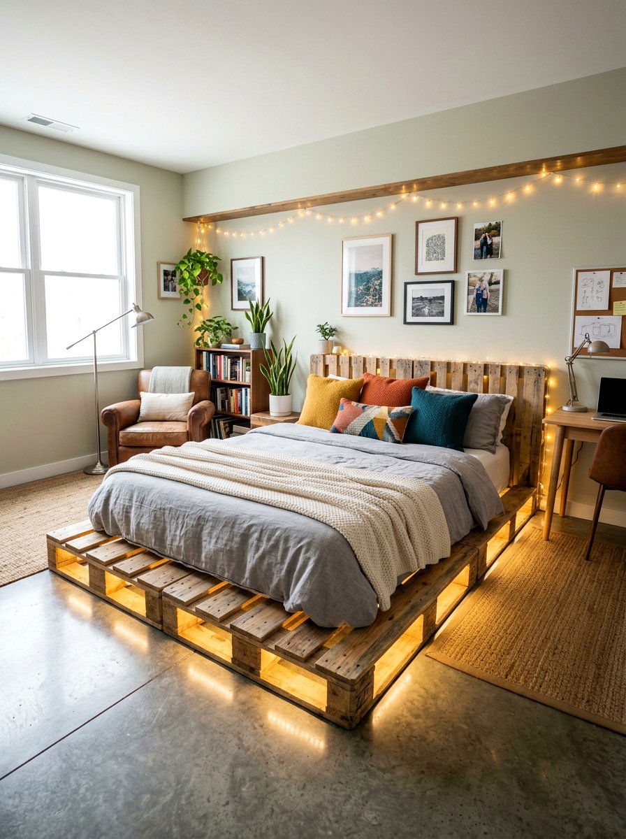 Pallet sofa bed with lights - 25 Pallet bed ideas with LED lights