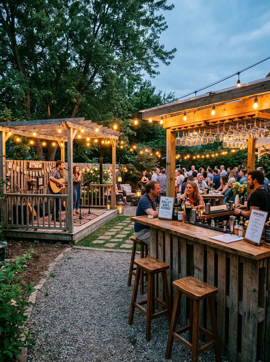 Pallet stage for backyard bar - 25 Pallet Stage for Backyard Ideas