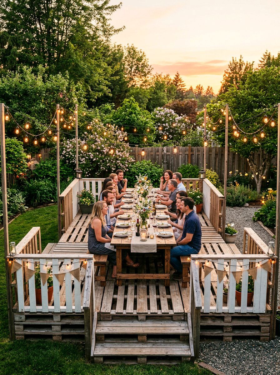 Pallet stage for dining - 25 Pallet Stage for Backyard Ideas