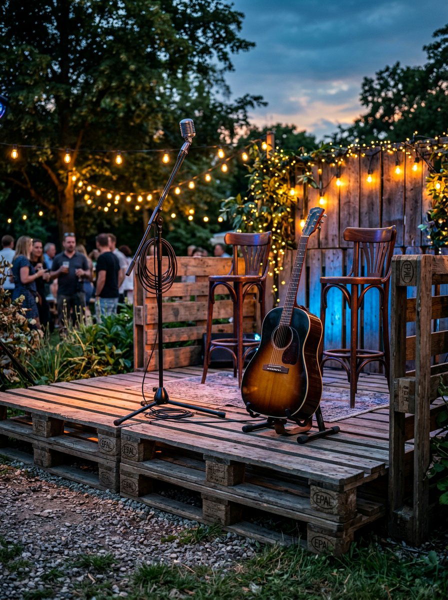 Pallet stage for music - 25 Pallet Stage for Backyard Ideas