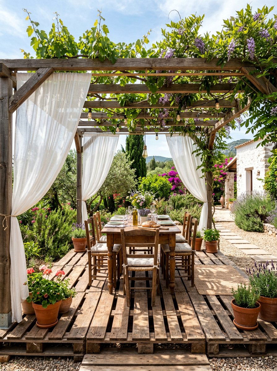 Pallet stage with pergola - 25 Pallet Stage for Backyard Ideas